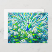 Abstract Peacock with Bird Cherry Blossoms Paint Postkarte (Vorne/Hinten)