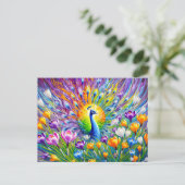 Abstract Peacock with Crocuses in Oil Paint Postkarte (Stehend Vorderseite)