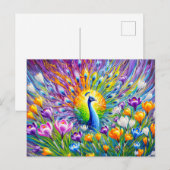 Abstract Peacock with Crocuses in Oil Paint Postkarte (Vorne/Hinten)