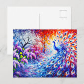 Abstract Peacock with Four Seasons and Lilac Bush  Postkarte (Vorne/Hinten)
