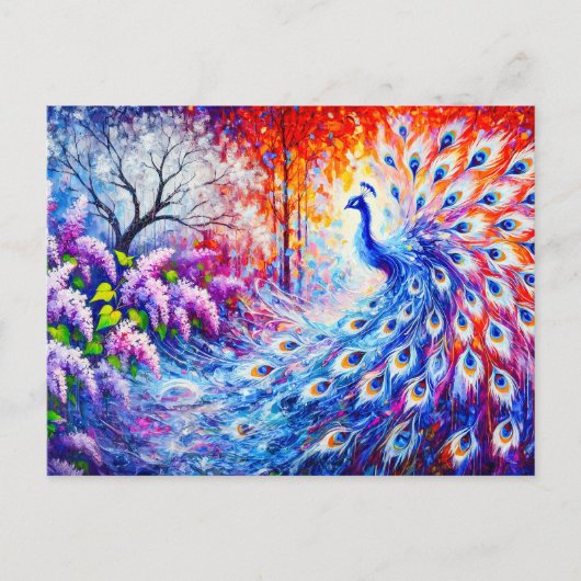 Abstract Peacock with Four Seasons and Lilac Bush  Postkarte (Vorderseite)