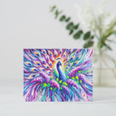 Abstract Peacock with Lilac Blossoms in Oil Postkarte (Stehend Vorderseite)
