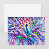 Abstract Peacock with Lilac Blossoms in Oil Postkarte (Vorne/Hinten)