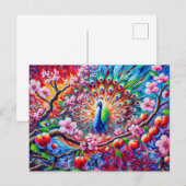 Abstract Peacock with Peach Tree in Colorful Paint Postkarte (Vorne/Hinten)