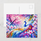 Abstract Peacock with Peach Tree in Colorful Paint Postkarte (Vorne/Hinten)