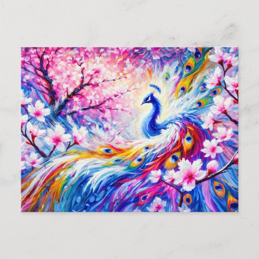 Abstract Peacock with Peach Tree in Colorful Paint Postkarte (Vorderseite)