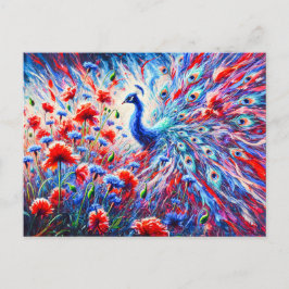 Abstract Peacock with Poppies and Cornflowers Postkarte
