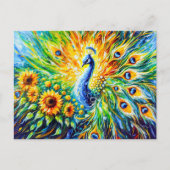 Abstract Peacock with Sunflowers in Painting Postkarte (Vorderseite)
