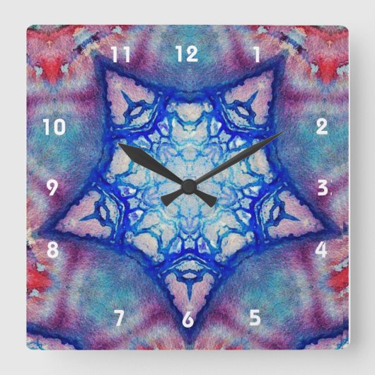 ABSTRACT PINK BLUE STAR QUADRATISCHE WANDUHR (Vorderseite)