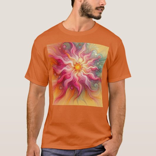 Abstract Pink Sun Rays Landscape T-Shirt (Vorderseite)