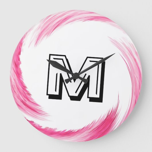 Abstract Pink Swirl Monogram Große Wanduhr (Vorderseite)
