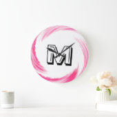 Abstract Pink Swirl Monogram Große Wanduhr (Zuhause)