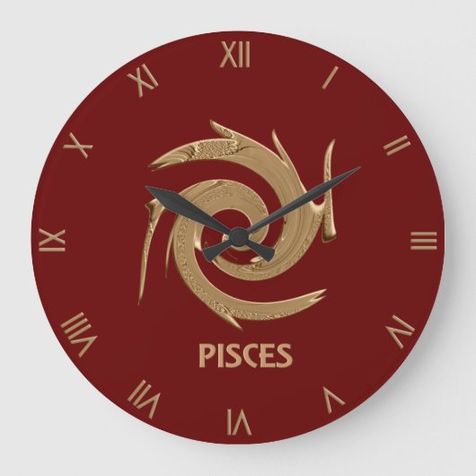 Abstract Pisces Red Zodiac Symbol Wall Clock Große Wanduhr (Vorderseite)