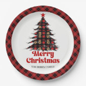 Abstract Plaid Tree Holiday Custom Name Paper   Pappteller (Vorderseite)