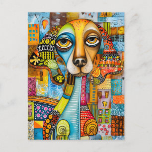 Abstract pop-art dog faces in cheerful colors.  postkarte