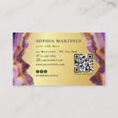 Abstract Purple Agate gold glitter marble QR Code Visitenkarte (Rückseite)