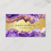 Abstract Purple Agate gold glitter marble QR Code Visitenkarte (Vorderseite)