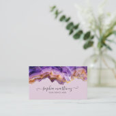 Abstract Purple Agate gold glitter marble QR Code Visitenkarte (Stehend Vorderseite)