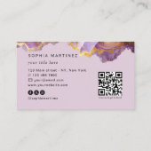 Abstract Purple Agate gold glitter marble QR Code Visitenkarte (Rückseite)