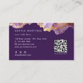 Abstract Purple Agate gold glitter marble QR Code Visitenkarte (Rückseite)