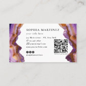 Abstract Purple Agate gold glitter marble QR Code Visitenkarte (Rückseite)
