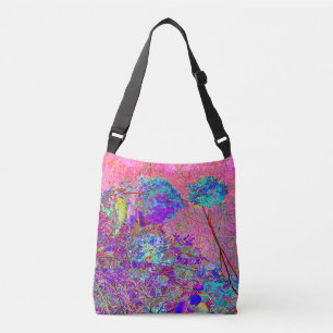 Abstract Purple and Blue Hydrangea with Magenta Tragetaschen Mit Langen Trägern