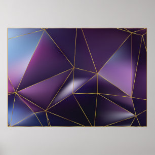 Abstract purple geometric with golden lines poster