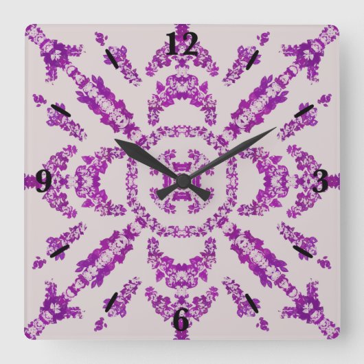 Abstract Purple Orchid Flower Design Pattern Art Quadratische Wanduhr (Vorderseite)