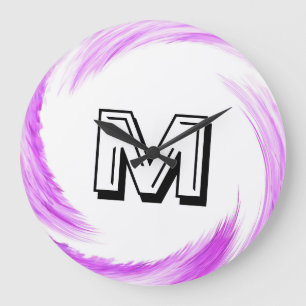 Abstract Purple Swirl Monogram Große Wanduhr
