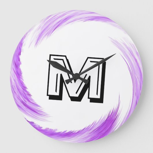 Abstract Purple Swirl Monogram Große Wanduhr (Vorderseite)