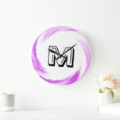Abstract Purple Swirl Monogram Große Wanduhr (Zuhause)
