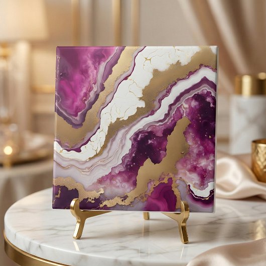 Abstract Purple White & Gold Agate Geode Marble Fliese