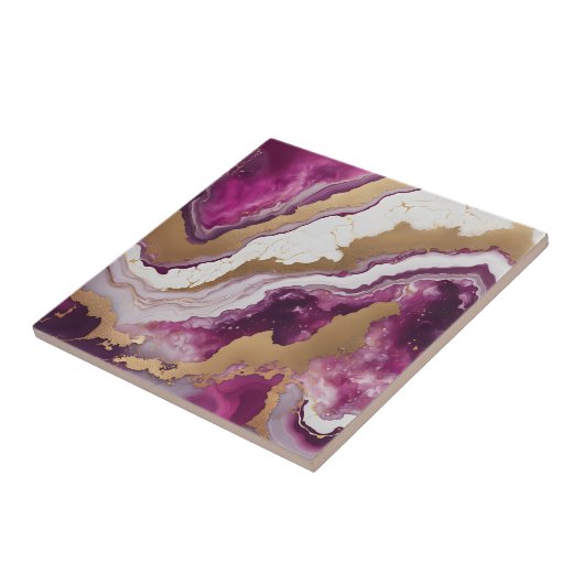 Abstract Purple White & Gold Agate Geode Marble Fliese (Seite)
