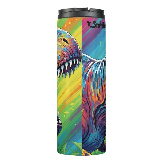 Abstract Rainbow T-Rex Roaring Art Thermosbecher (Rückseite)