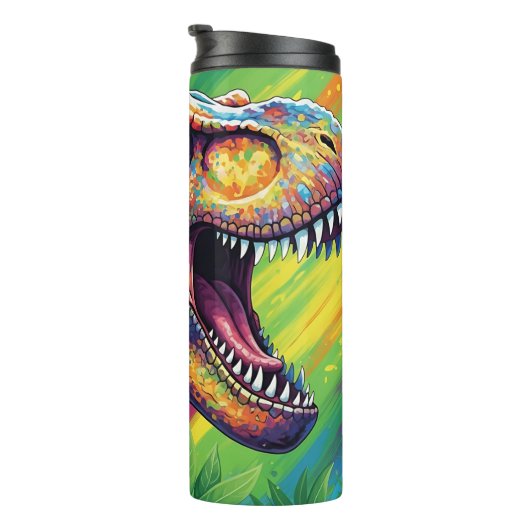 Abstract Rainbow T-Rex Roaring Art Thermosbecher (Nach rechts gedreht)