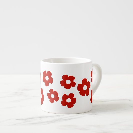 Abstract Red Flower Pattern Espresso Mug Espressotasse (Vorderseite Rechts)