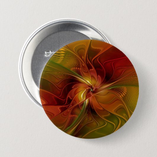 Abstract Red Orange Brown Green Fractal Art Flower Button (Vorne & Hinten)