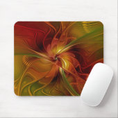 Abstract Red Orange Brown Green Fractal Art Flower Mousepad (Mit Mouse)