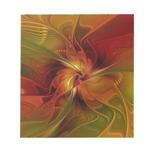 Abstract Red Orange Brown Green Fractal Art Flower Notizblock (Vorderseite)