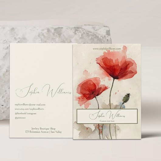 Abstract Red Poppy Jewelry Shop Business Card