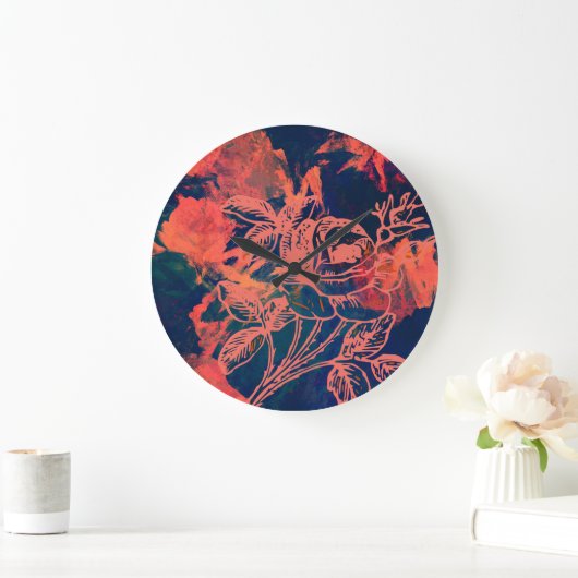 Abstract Red Rose Art Große Wanduhr (Zuhause)