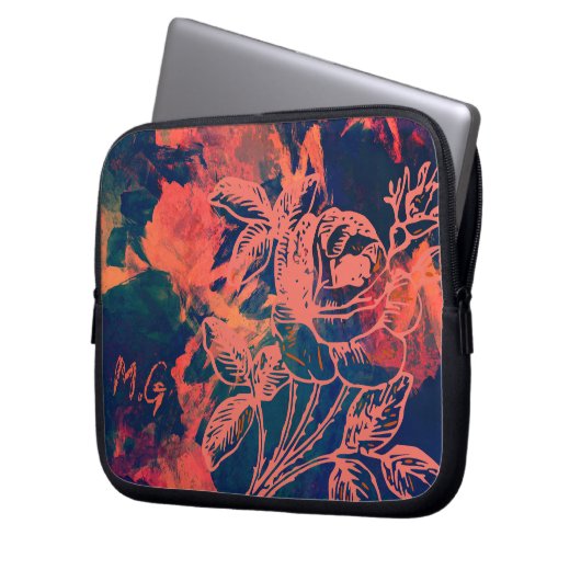 Abstract Red Rose Art Monogram Laptopschutzhülle (Vorderseite Links)