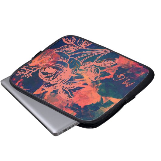 Abstract Red Rose Art Monogram Laptopschutzhülle (Vorne Knopf)