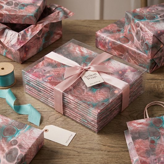 Abstract Red Teal Fluid Art Faux Foil Sparkling Seidenpapier