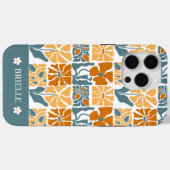 Abstract Retro Floral iPhone Case with Custom Name (Rückseite (Horizontal))
