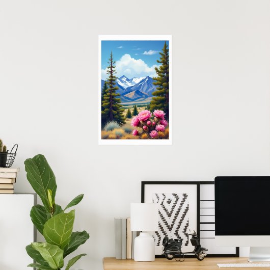 Abstract Rocky Mountains Pine Trees Cactus Poster (Heimbüro)