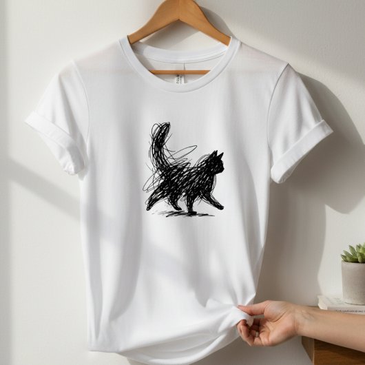 Abstract Scribble Cat Art Women's White T-Shirt 