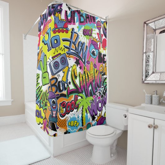 Abstract seamless comics pattern with palm tree, h duschvorhang (Beispiel)