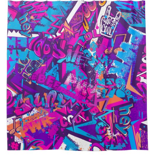 Abstract seamless graffiti words pattern. Grunge r Duschvorhang (Vorderseite)