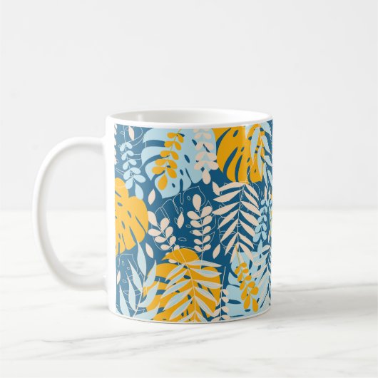 Abstract seamless pattern with tropical leaves and kaffeetasse (Links)